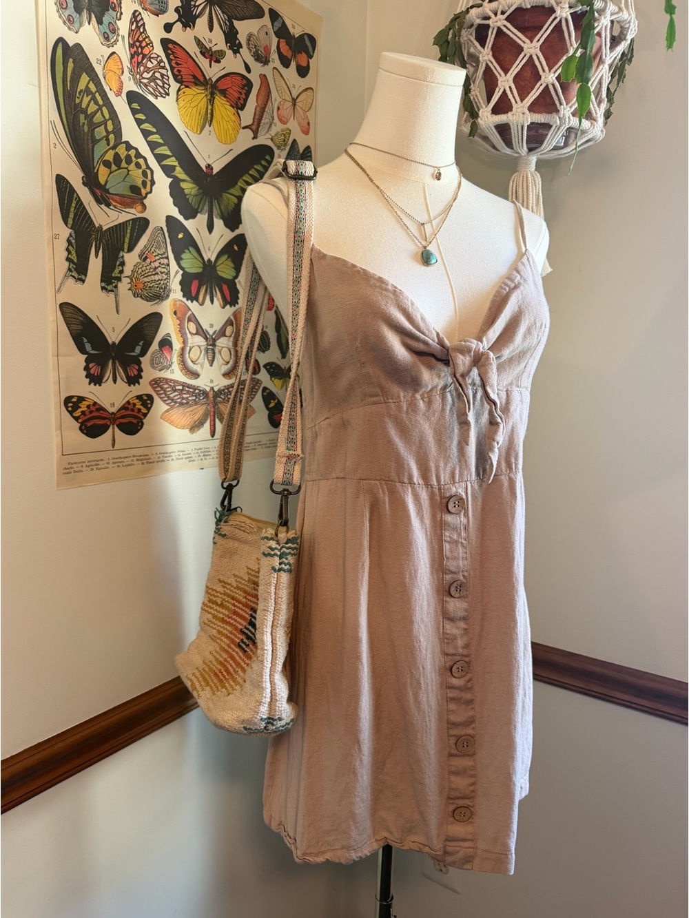 Cream Slim Knit Camisole Dress with Thin Straps